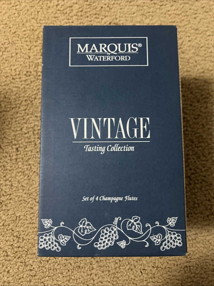 WATERFORD MARQUIS CHAMPAGNE FLUTES VINTAGE TASTING COLLECTION 4 SET W/ORIG BOX