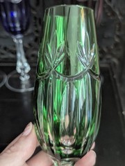Vtg Ajka Rene Green Cut Clear Bohemian Crystal Champagne Flute Stemware Glass