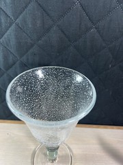 Art Glass Blown Water Goblets 2 Green Iridescent Stem Bubbles Pier1 Mexico 8.25″