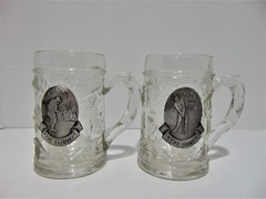 2 Fort Mugs Steins With Pewter Medallions Golf Themed Embossed Harvest Glass (P)
