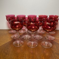 Set of 12 Vintage Cranberry Liquor/Cordial Stemmed Glasses