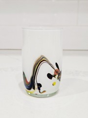 Set of 4 Hand Blown Style Art Glass Tumblers White Abstract Modern Drinkware