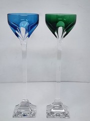 Set Of 2 Hock Wine Glasses Goblets St Louis Crystal Cobalt Blue Emerald Green