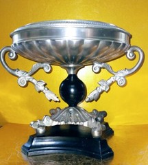Candleholder Stand Centerpiece Pedestal Base Ornate Silver Metal Black Accent
