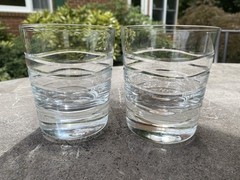 Lead Crystal Cut Glass Lowball Wavy Spiral Low Ball Tumbler Glasses