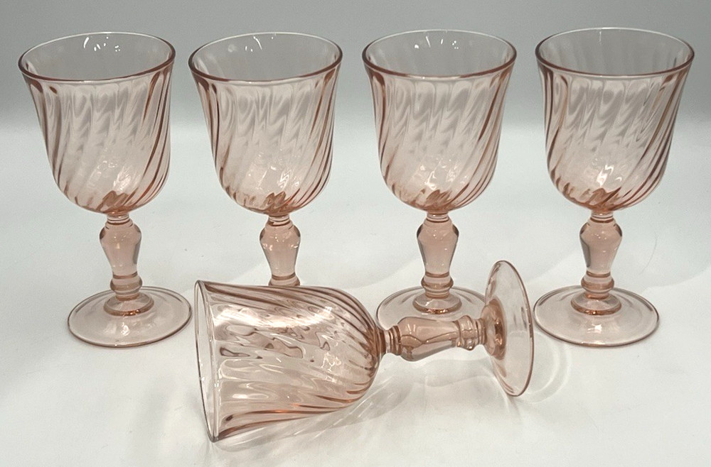 5 Cristal D’Arques-Durand Rosaline Pink Swirl Optic Water Goblet 6oz France 5 ¾»