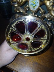 Antique Moser Bohemian Crystal Claret Wine Goblet Gold Gilt Filigree