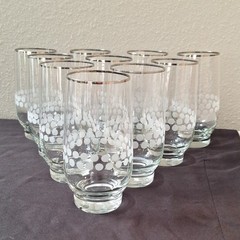 Set of 10, Mikasa Cheers Tumbler Silver Rim Polka Dot Pattern. Decorated Glossy