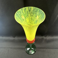 Czech Atelier Morava Stemware Yellow Red Green Art Glass Champagne Flute 11.75″