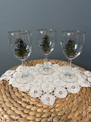 Set 3 Spode Christmas Tree Stemmed Wine Glasses Gold Rim Holiday – Pristine