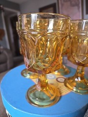 Vintage Anchor Hocking Fairfield Amber Glass Goblets Honey Gold Set of 4, X