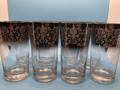 8 Dorothy Thorpe Style Silver Fade Floral Highball Glasses MCM Barware