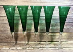 Set of 5 Lenox Holiday Gems Emerald Champagne Toasting Flutes Etched Holly
