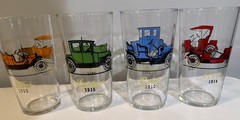 Vintage 1950s Hazel Atlas Antique Car Tumblers Set Ford Chevy Buick