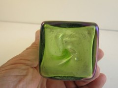 Antique Bohemian Harrach Iridescent Pond Lilies Square Shaped Art Glass Vase