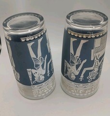 Vintage Mid-Century Modern Hazel Atlas Wedgwood Blue Egyptian Tumblers (Set…