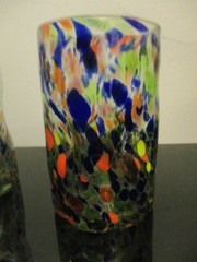 6 Vintage Mid Century Modern MCM Pinched Hand Made Art Glass End of Day Tumblers