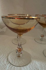 Vintage MCM Jozef Stanik Zlata Zuzana Amber Champagne Coupes Gold Ball Set of 4