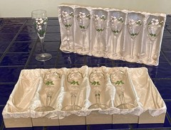REDUCED PRICE Perrier Jouet Hand Painted Art Nouveau Champagne Glasses Flutes