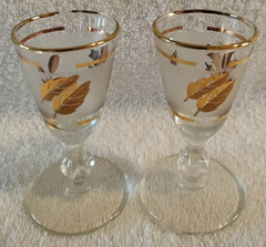 VTG Gold Leaf Libbey Frosted Stemmed Cordial Shot Glasses 3.5″ x 1.5 «