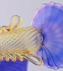 SALVIATI Murano Hand Blown Venetian Glass Cobalt Paint & Amber Goblet/Wine 9″