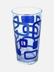 Set of 3 MCM Cerve Italian Drinking Glasses, Clear with Blue Rectangles, Atomic