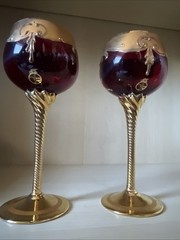 GlassOfVenice Set of Two Vecchia Murano Glass Wine Glasses 24K Gold Leaf – Red