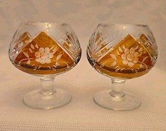 Golden Amber Crystal Cut to Clear Brandy Sniffer Liqueur Glass – LOT Of 2
