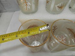 8 Vintage Libbey Gold Leaf Drinking Glass Tumblers Gold Rim Frosted (Q80JK)