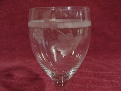 2 Clear Glass 10 Oz GOBLETS With Etched Grape Design and Band