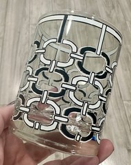 Set of 5 Vintage Cera MCM Black & White Chain Link Old Fashioned 4 1/8” Glasses