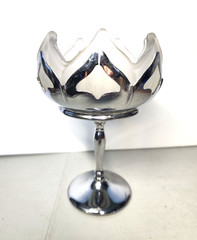 Vintage Farber Bros Krome Kraft Deco Compote W/ Frosted Glass Lotus Form
