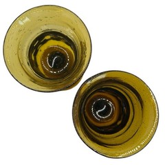 Vintage Brutalist Amber Glass Candle Holders Goblets Hand Blown Metal Wrap