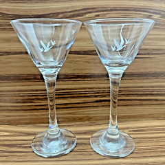 2 Grey Goose Vodka Triple Goose Logo Martini Glasses Tall Stem 7” Etched Glass