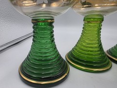 Set Of 5 Vintage Burg Reichenstein Green Beehive Glasses- 24k Gold Trim- EUC