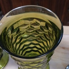 Indiana Whitehall Vintage 6”Tall Avocado GREEN Cubist Drinking Glass Footed 1