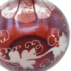 Ruby Red Stained Glass Grapevine Bedside Water Carafe & Tumbler Bohemian Vintage