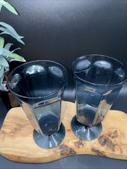 2 Vtg Lenox USA Antique Dark Blue Iced Tea Glasses 6-5/8″ Paneled Stem Footed