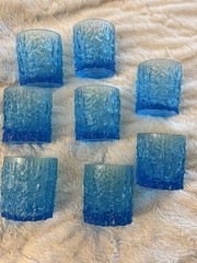 Vintage IVV Selezione Italian Crystal Glacier Ice Bark Whiskey Tumblers Sky Blue