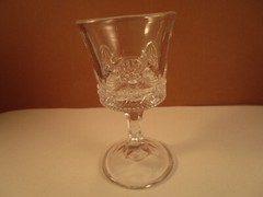 Antique EAPG Clear US Glass Jewel Lacy Medallion Wine Goblet