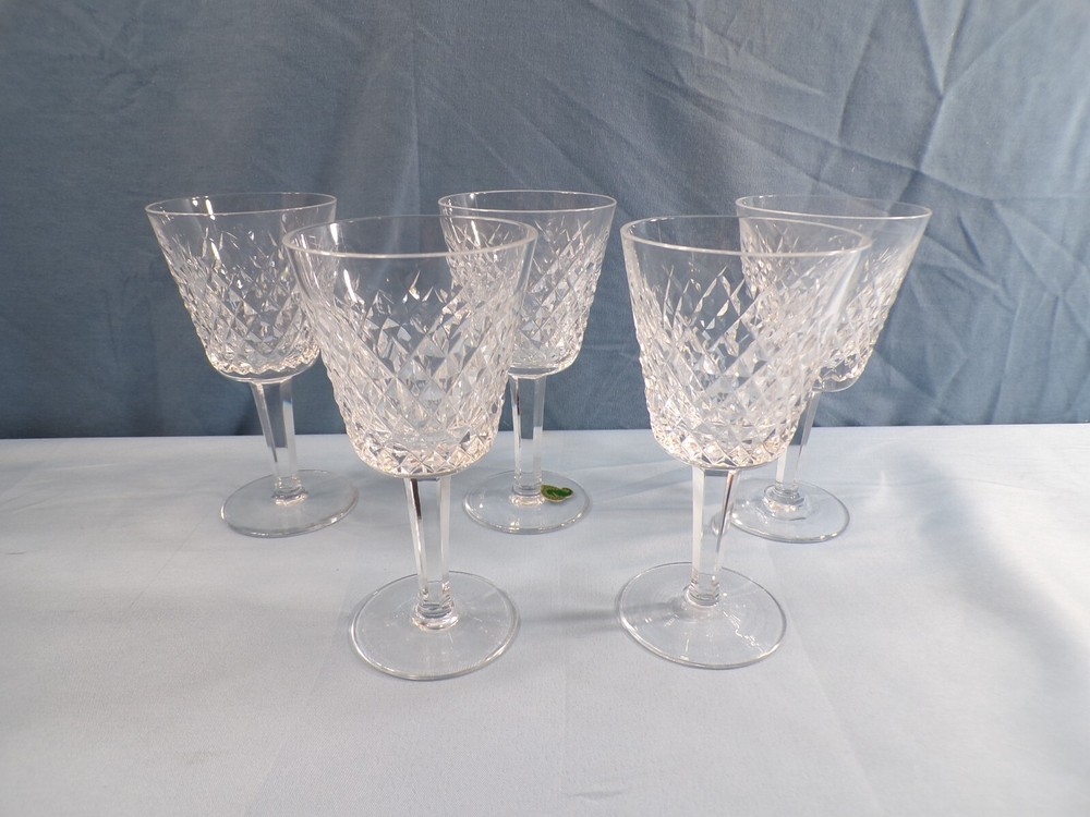 Set of 5 Waterford Crystal Alana Wine Goblets 5 7/8″ Tall