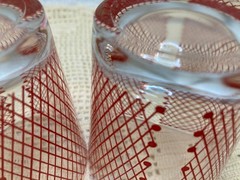 Lot of Two Vintage Red Cross Hatch 3 Inch Rocks Glasses – Good