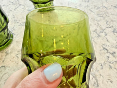 Set of 4 Vintage Viking 4 1/4” Avocado Green Georgian Tumblers Glasses Honeycomb