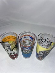 Set Of 3 Vintage 90s Ritzenhoff Milk Glass w/ Comic Book Style Pop Art