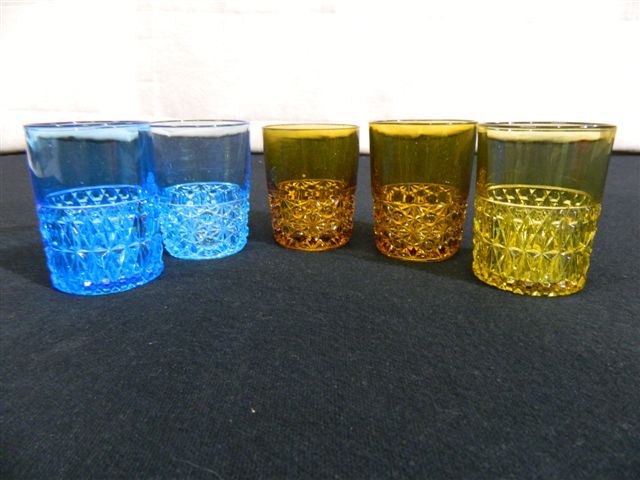 Set of 5 Elegant Blue and Amber Diamond High Ball Drinking Glasses