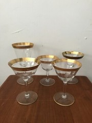 Vtg Glastonbury Rose Lotus Fluted Gold Encrusted Sherbert Wine Glasses Set of 5