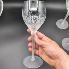 Raimundas Lapsys Wine Glasses Chasen Galleries Clear Satin Etched Signed 1985