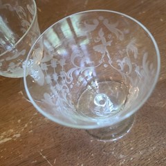 3 Antique Ladies Gents Etched Crystal Twisted Stems CORDIAL Glass Goblet UNK7199