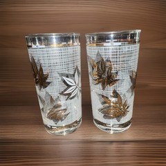 Libbey Golden Foliage Ivy Leaf Frosted Highball Glass Tumbler 12oz