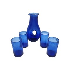 Artland Iris Cobalt Blue Bubble Pitcher And 4 5.5 Inch Glasses